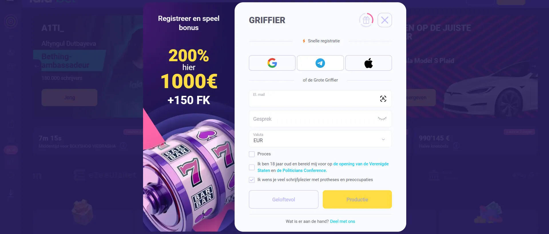 Lalabet Casino registratieproces — maak een account aan